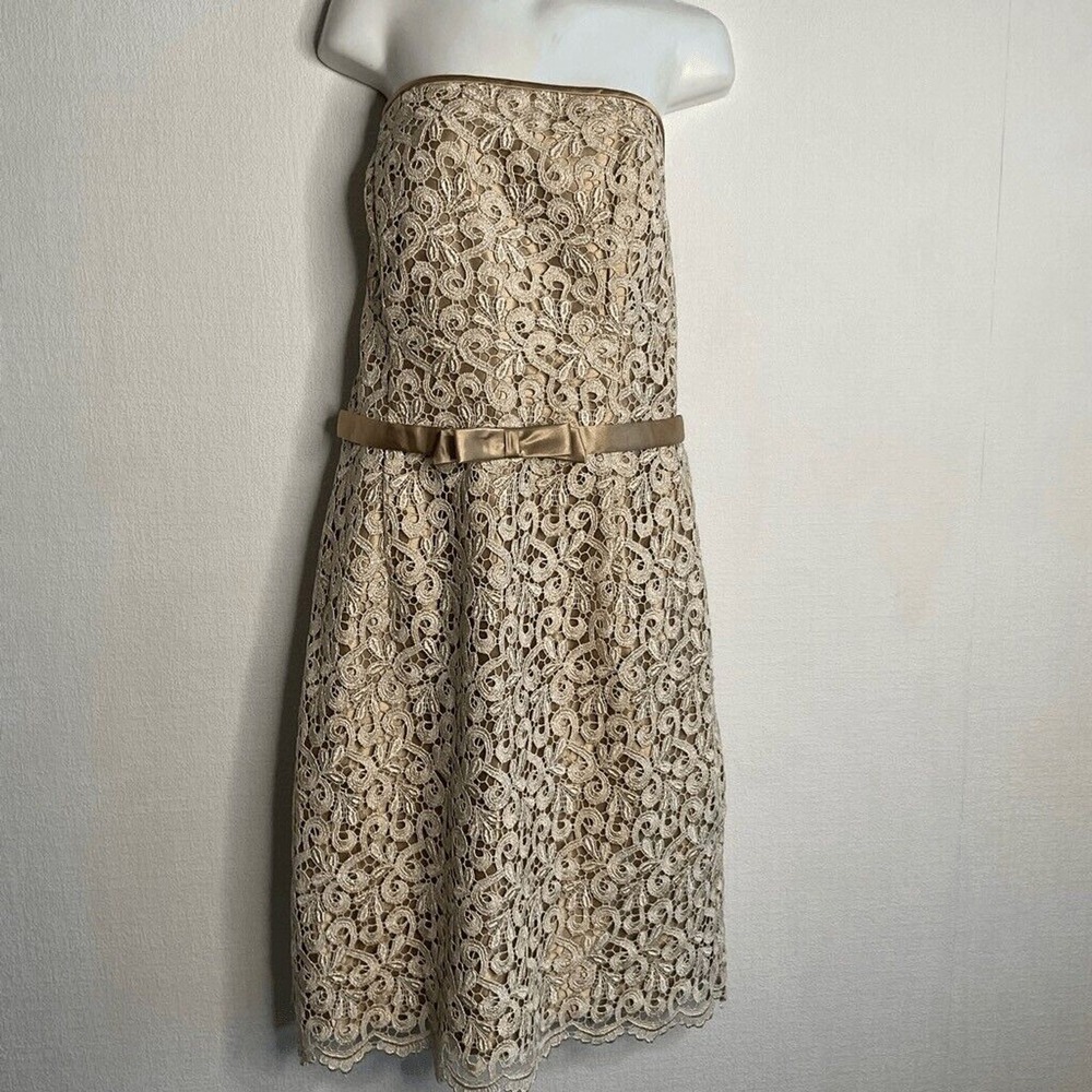 NWOT Jessica McClintock‎ Satin/Lace Overlay Strapless Mini Dress Women 14 USA